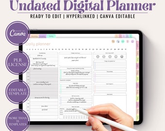 PLR Undated Digital Planner, Canva Planner, Resell Planner, Daily Planner, Commercial Use, iPad Planner
