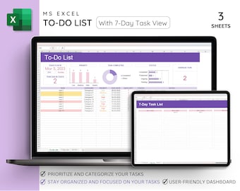 To Do List Excel Template, To Do List Digital, To Do Planner, Daily Checklist Template, Daily Task List, Task Planner