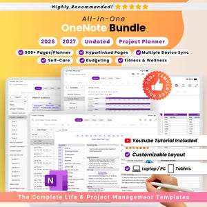 All-in-One Digitalplaner-Paket für OneNote | Lebensplaner 2026, 2027, undatiert | Selbstfürsorge | Projektmanagement-Vorlage | iPad-Planer