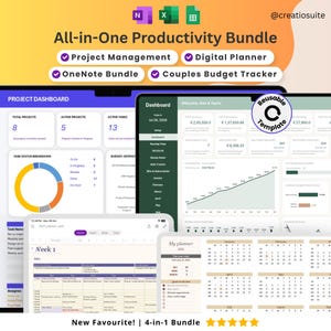 All-in-One Productivity Bundle Project Management Excel Google Sheets OneNote Digital Planner Spreadsheet Budget Tracking Task Tracker