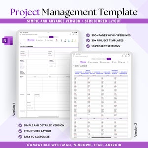 Project Management Template, Gantt Chart, Project Milestone, SMART Goals, Project Budget, SWOT Analysis, Kanban Board, OneNote Planner
