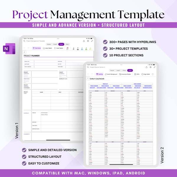 Onenote Project Management Notes Template Etsy Onenote Project Management Notes Template Etsy