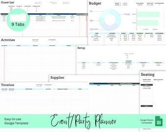 Event Planner Google Sheets - Party Planner Spreadsheet | Guest List | Seating Chart | Event Organizer | Party Planning | Event Planner