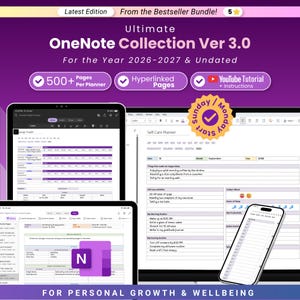 Ultimate OneNote Planner Bundle | 2026, 2027 & Undated | Hyperlinked Daily Wellbeing Journal | Self Care and Goal Tracker Template