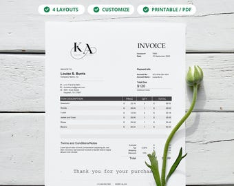 Printable Invoice Template, Excel, Google Sheets and PDF, Small Business Spreadsheet, Editable Invoice Form