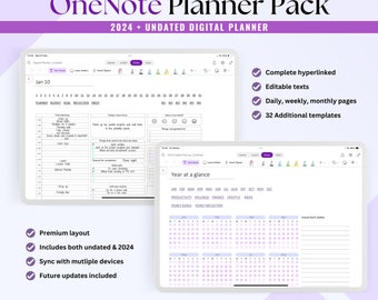 OneNote Digital Planner 2024 and Undated, Planner Pack, Hyperlinked Planner, Daily Weekly Monthly Dated