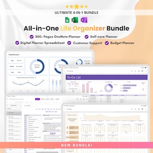 All-in-One Life Organizer Bundle für Beruf und Personal | OneNote Vorlagen | Spreadsheet Planer | Aufgabenliste | Ausgezeichnet