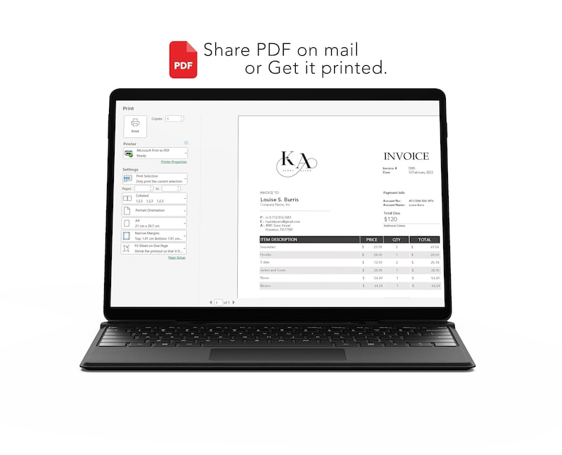 You can get this invoice template printed or share it as a PDF with anyone.