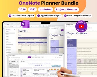 Pacchetto completo di agenda digitale per OneNote / Agenda per il 2026, 2027, Agenda senza date / Cura di sé / Modello per la gestione dei progetti / Agenda per iPad