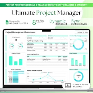 Ultieme projectmanagementtool | Google Spreadsheets-sjabloon | Budget, taken, Gantt-diagram, inkomstentracker, risicotracker, probleembeheer
