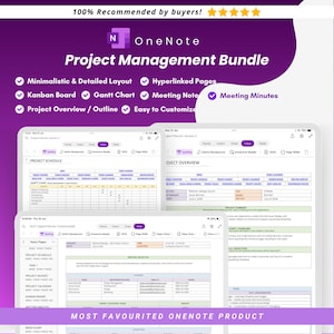 Project Management Template, Gantt Chart, Project Milestone, SMART Goals, Project Budget, SWOT Analysis, Kanban Board, OneNote Planner
