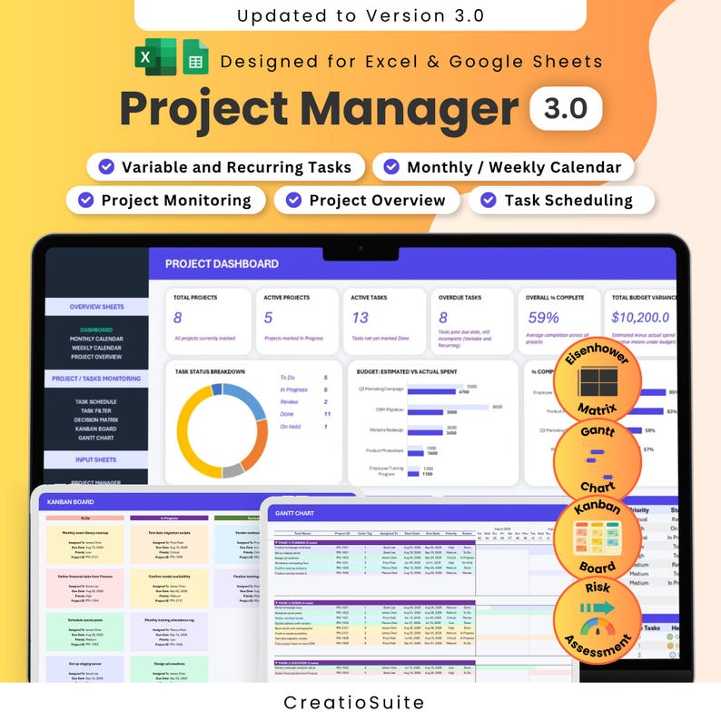 Project Management Spreadsheet Task Tracker Excel Google Sheets ...