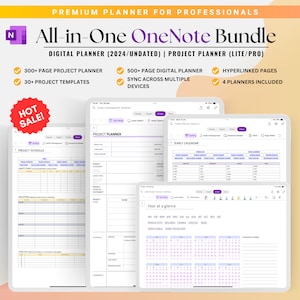 OneNote All-in-One Planner Bundle, Project Planner, 2024 | Undated Planner, Daily Planner, Project Management, Professional Planner