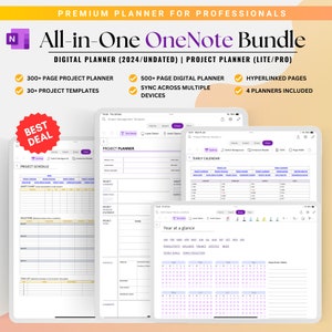 OneNote All-in-One Planner Bundle, Project Planner, 2024 | Undated Planner, Daily Planner, Project Management, Professional Planner