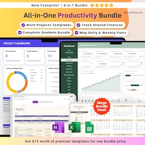 Alles-in-één productiviteitspakket: Projectmanagement, Excel, Google Sheets, OneNote, Digitale planner, Spreadsheet, Budgetbewaking, Taakbeheer.