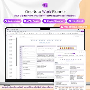 OneNote Work Planner 2025 | Project Management Templates | Professional Planner | Daily / Weekly / Monthly | Customizable | Meeting Minutes