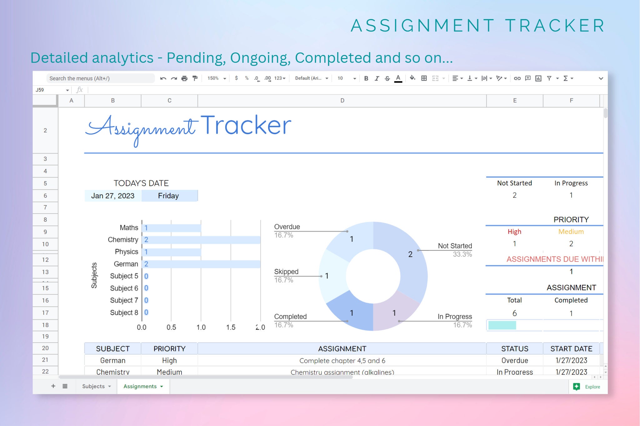Assignment Tracker Google Sheets, Assignment Planner, Homework Planner ...