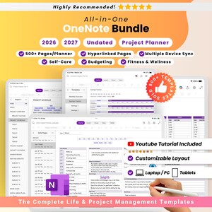 All-in-One Digital Planner Bundle for OneNote | 2026, 2027, Undated Life Planner | Self-Care | Project Management Template | iPad Planner