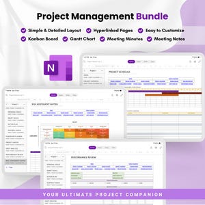 Sjabloon voor projectbeheer, Gantt-diagram, projectmijlpaal, SMART-doelen, projectbudget, SWOT-analyse, kanbanbord, OneNote-planner