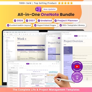 OneNote All-in-One Digital Planner Bundle | 2026, 2027, Undated Life Planner | Self-Care | Project Management Template | Windows iOS Android