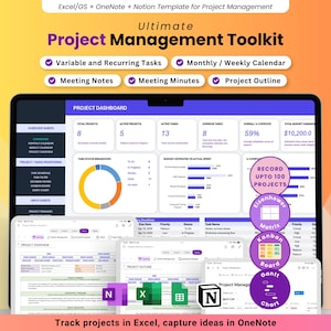Project Management Toolkit, Gantt Chart, Project Milestone, SMART Goals, Project Budget, SWOT Analysis, Kanban Board, OneNote, Excel