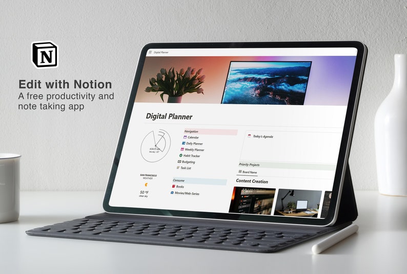 Notion Digital Planner, Simple Digital Planner, Notion and