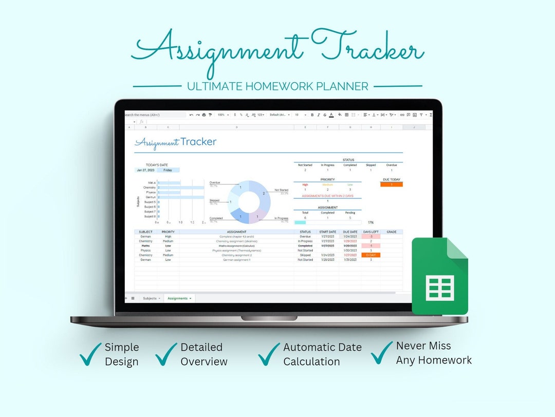 Assignment Tracker Google Sheets, Assignment Planner, Homework Planner ...