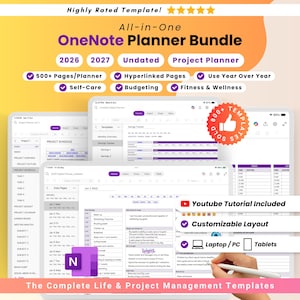 All-in-One Digital Planner Bundle for OneNote | 2026, 2027, Undated Life Planner | Self-Care | Project Management Template | iPad Planner