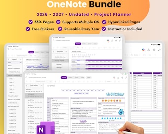 All-in-One Digital Planner Bundle for OneNote | 2026, 2027, Undated | Self-Care | Project Management