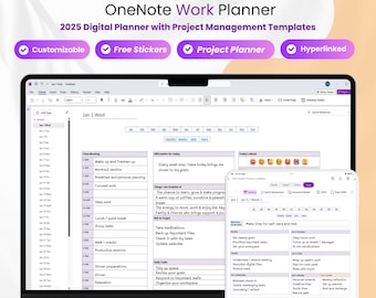 OneNote Arbeitsplaner 2025 | Projektmanagement-Vorlagen | Professionelle Planer | Täglich / Wöchentlich / Monatlich | Personalisierbar | Sitzungs-Protkoll
