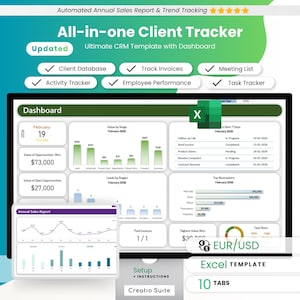 Excel Client Tracker, CRM Spreadsheet, Task Tracker, Business Tracker, Sales CRM Spreadsheet, Employee Performance, Meeting Tracker