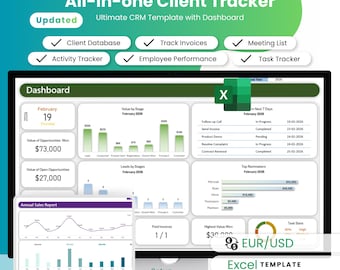 Excel Client Tracker, CRM Spreadsheet, Task Tracker, Business Tracker, Sales CRM Spreadsheet, Employee Performance, Meeting Tracker
