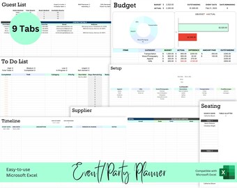 Event Planner Excel Template, Party Planner Template, Event Management, Wedding Planner, Event Organizer Spreadsheet