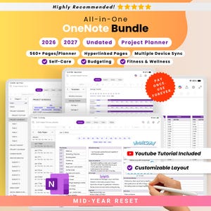 All-in-One Digital Planner Bundle for OneNote | 2026, 2027, Undated Life Planner | Self-Care | Project Management Template | iPad Planner