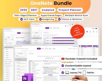 All-in-One Digital Planner Bundle for OneNote | 2026, 2027, Undated Life Planner | Self-Care | Project Management Template | iPad Planner