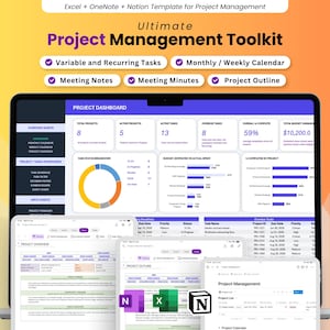 Project Management Toolkit, Gantt Chart, Project Milestone, SMART Goals, Project Budget, SWOT Analysis, Kanban Board, OneNote, Excel