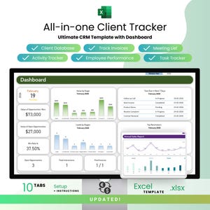 Excel-Kunden-Tracker, crm-Arbeitsblatt, Aufgaben-Tracker, Business-Tracker, Verkaufs-CRM-Arbeitsblatt, Mitarbeiterleistung, Meeting-Tracker