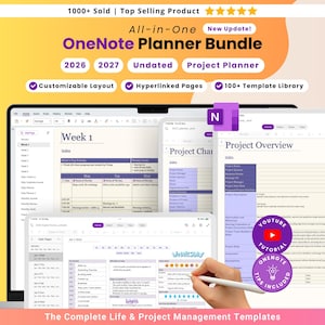 OneNote All-in-One Digital Planner Bundle | 2026, 2027, Undated Life Planner | Self-Care | Project Management Template | Windows iOS Android