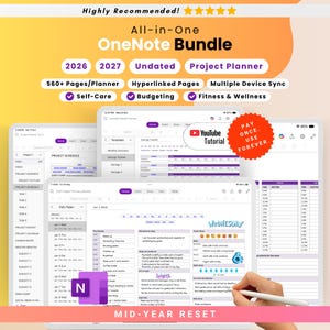 All-in-One Digitalplaner-Paket für OneNote | 2026, 2027, undatiert | Selbstfürsorge | Projektmanagement