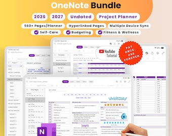 All-in-One Digital Planner Bundle for OneNote | 2026, 2027, Undated | Self-Care | Project Management