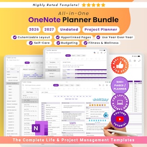 All-in-One Digital Planner Bundle for OneNote | 2026, 2027, Undated Life Planner | Self-Care | Project Management Template | iPad Planner