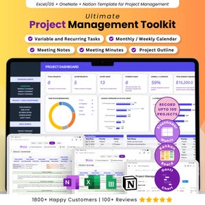 Project Management Toolkit, Gantt Chart, Project Milestone, SMART Goals, Project Budget, SWOT Analysis, Kanban Board, OneNote, Excel