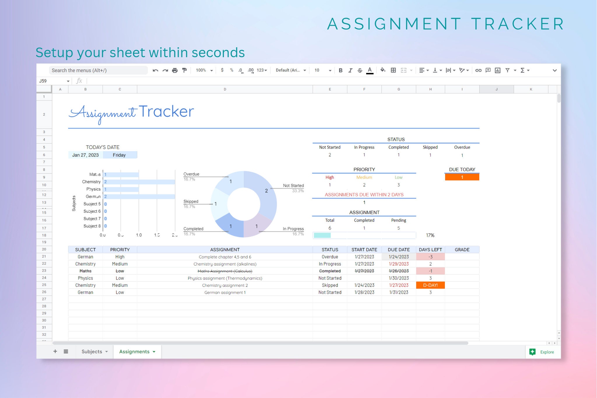 Assignment Tracker Google Sheets, Assignment Planner, Homework Planner ...