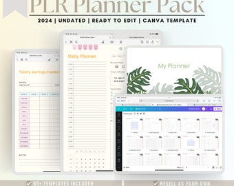 PLR Digital Planner Pack, 2024 and Undated Planner for Commercial Use, Canva Editable Template, Master Resell Rights, Bundle Planner