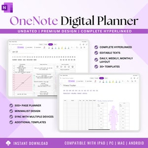 OneNote Digital Planner Undated, Hyperlinked Planner OneNote, Daily Weekly Monthly Planner