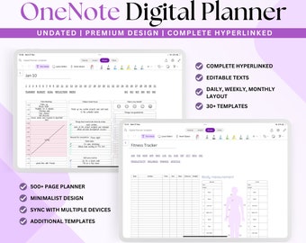 OneNote Digitaler Planer Undatiert, Hyperlinked Planer OneNote, täglicher wöchentlicher monatlicher Planer