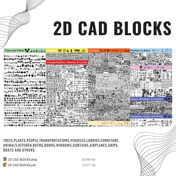 Blocchi AutoCAD Libreria CAD 2D DWG, modelli, disegni, blocchi albero, blocchi persone, blocchi trasporti, blocchi veicoli, blocchi mobili