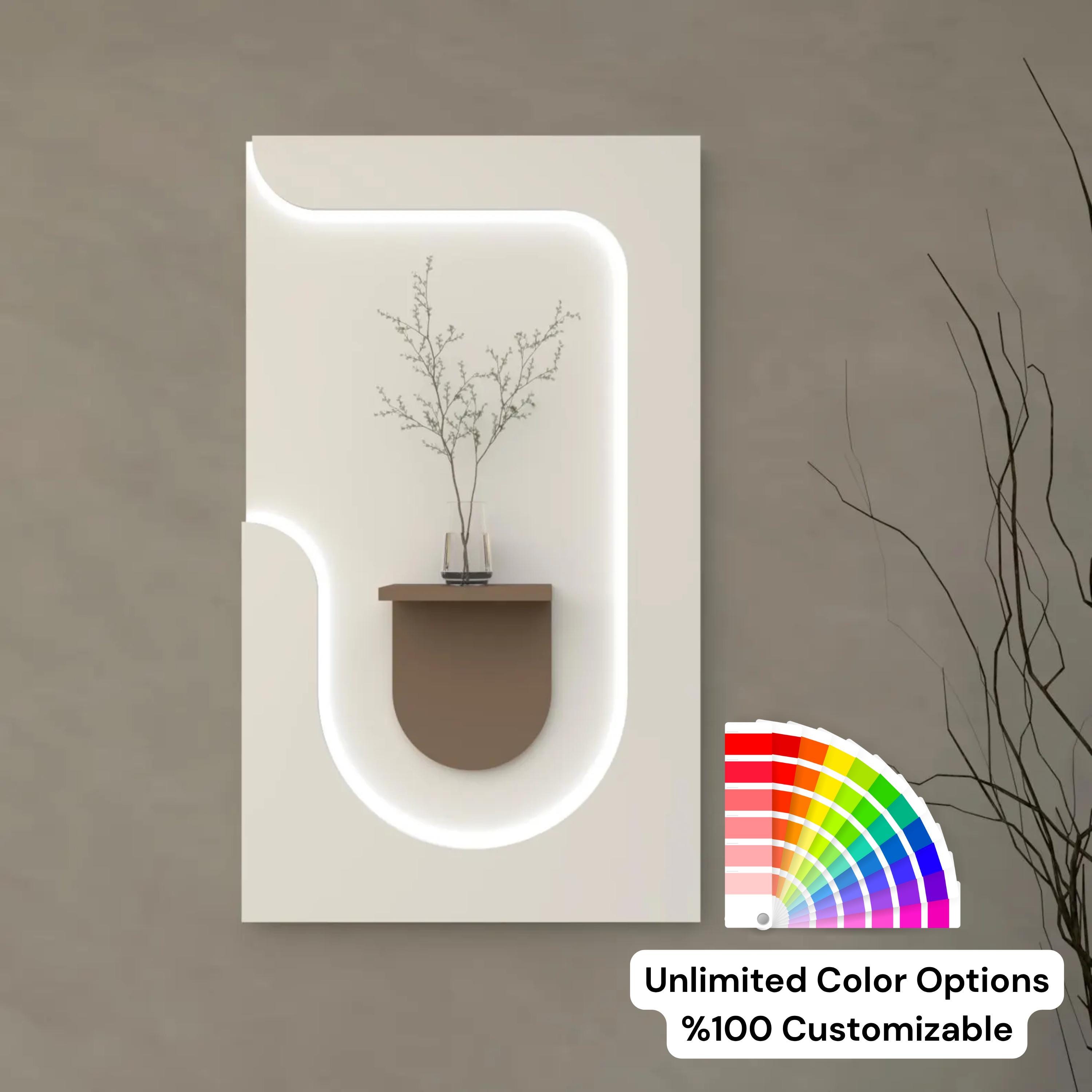 Modern Wooden Wall Panel with LED Light, Minimalist Floating Shelf, Decorative Wall Art for Living Room, Entryway, Office, Home Gift Idea