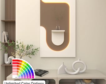 Modern Wooden Wall Panel with LED Light, Minimalist Floating Shelf, Decorative Wall Art for Living Room, Entryway, Office, Home Gift Idea