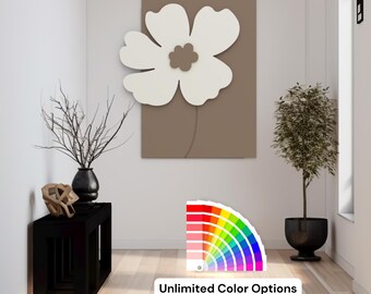 Handmade 3D Wooden Flower Wall Art, Layered Wood Wall Panel, Minimalist Floral Wall Hanging, Custom Large Wood Artwork for Living Room Decor